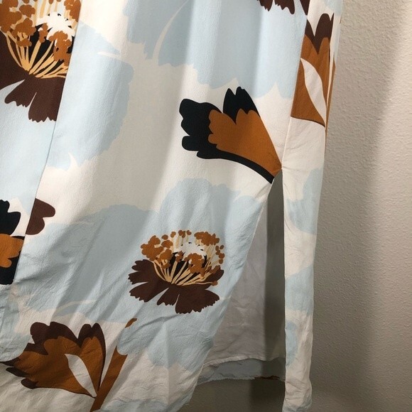 Anthropologie Postmark Pamela Silk Floral Dress Babydoll Blue Brown 4 Petite - Picture 8 of 10